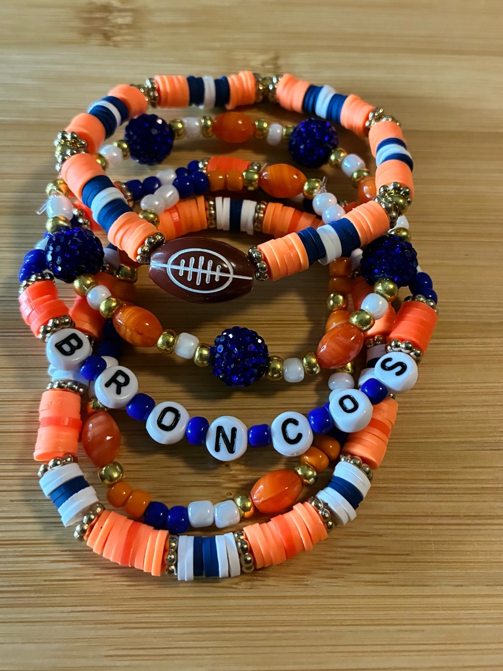 Broncos Beaded Stretch Bracelet Set - Orange & Blue